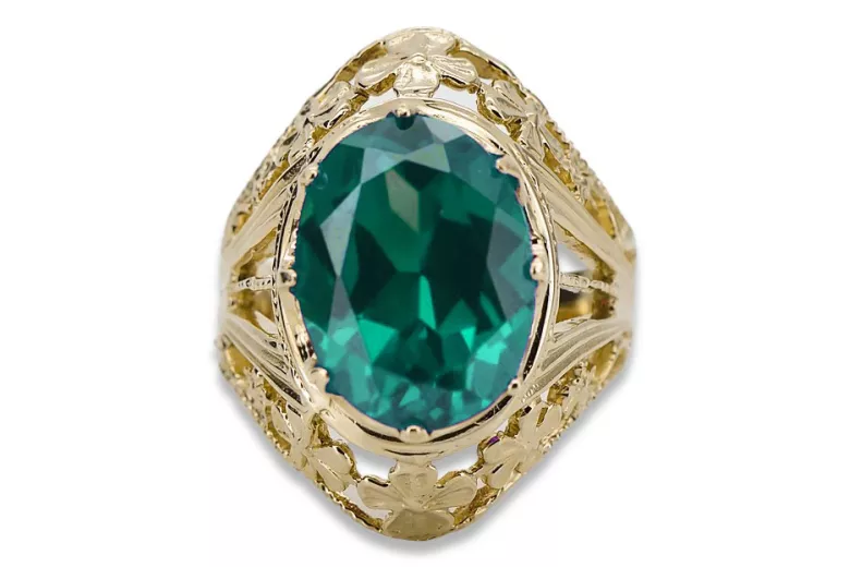 Or jaune 8 carats Emerald Anneau Artisanat vintage vrc031x-em Art Deco Style Art Déco soviétique